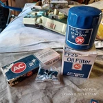 Nos Ac PF25 GF427 Filter 45 1559493 Spark Plug Set Chevy V8 1960'S Lot. Fixed Price $59.00.