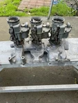 Early Weiand Deuce Intake Manifold Ford Block V8 -3 94 Carbs. Fixed Price $499.00.