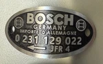 Bosch Distributor Id Tag Plate, 231 129 022, Jfr 4. Fixed Price $26.00.